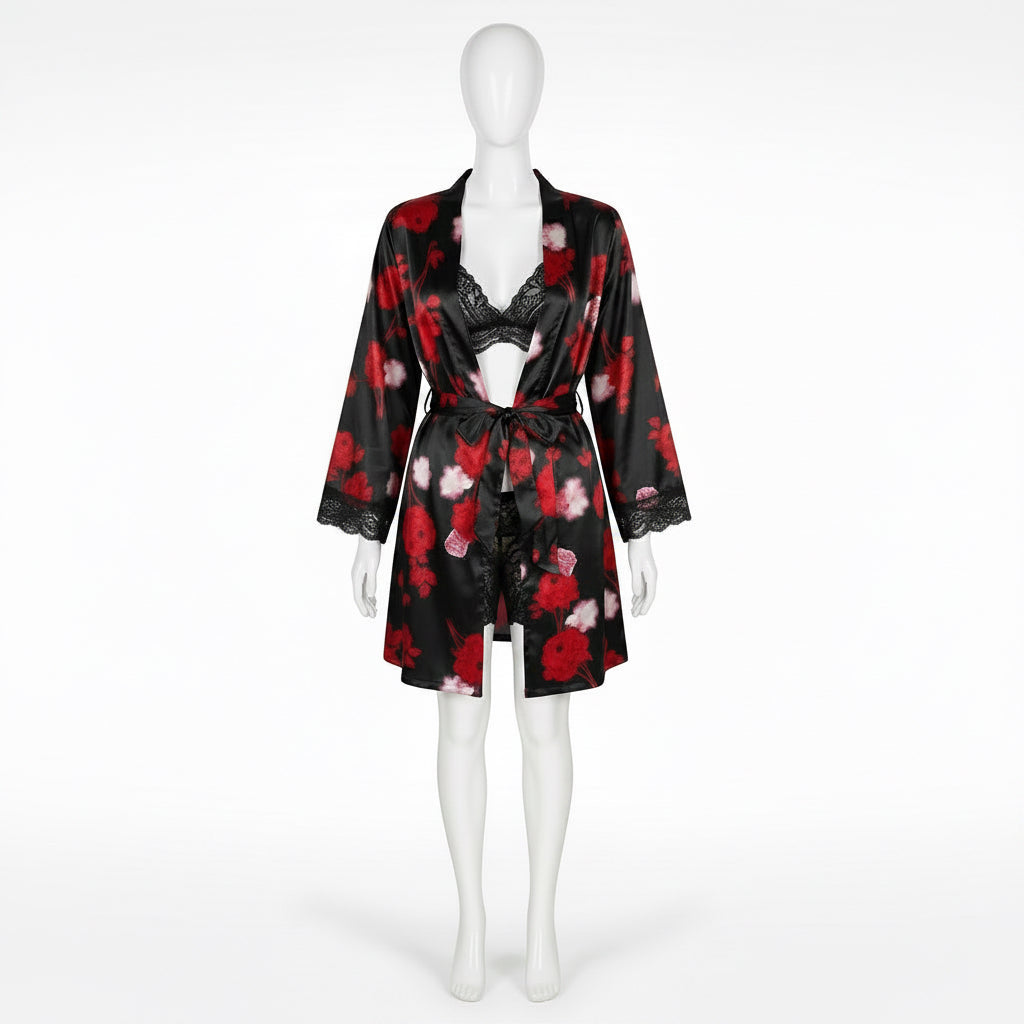 Ensemble Kimono Satin Fleuri