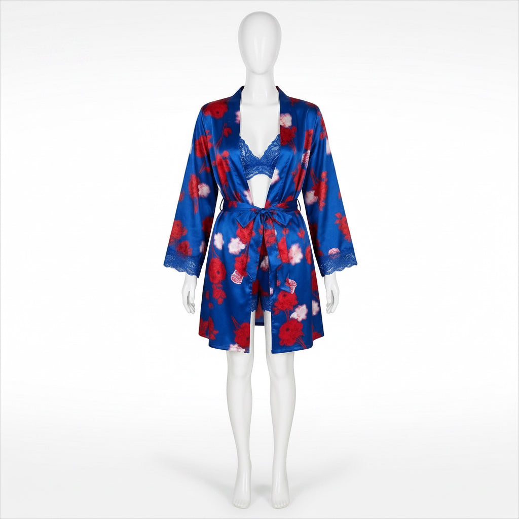 Ensemble Kimono Satin Fleuri