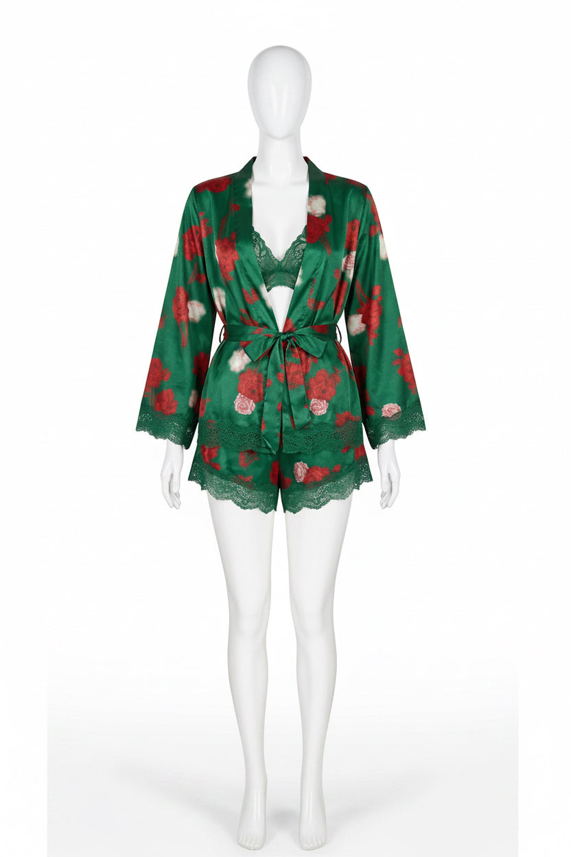 Ensemble Kimono Satin Fleuri