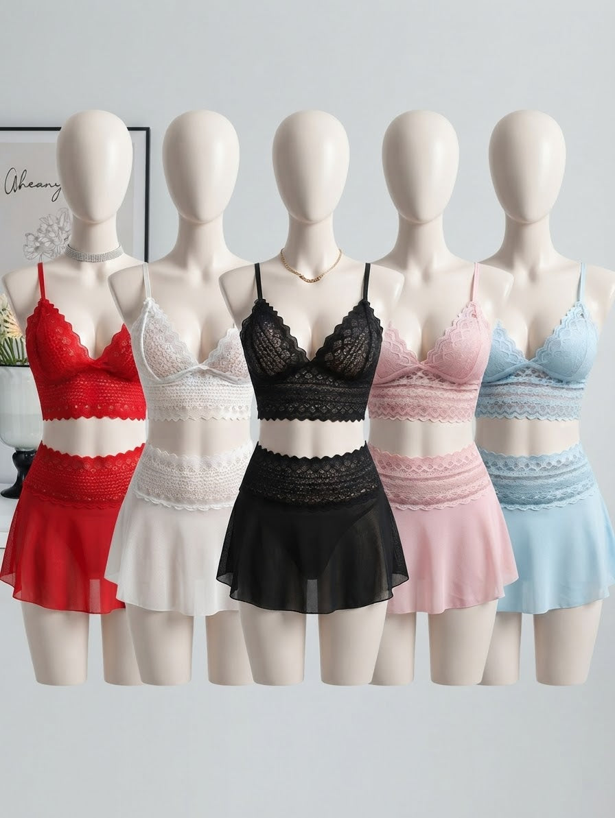 Ensemble Nuisette Dentelle 2 Pièces – Brassière & Jupe Voile